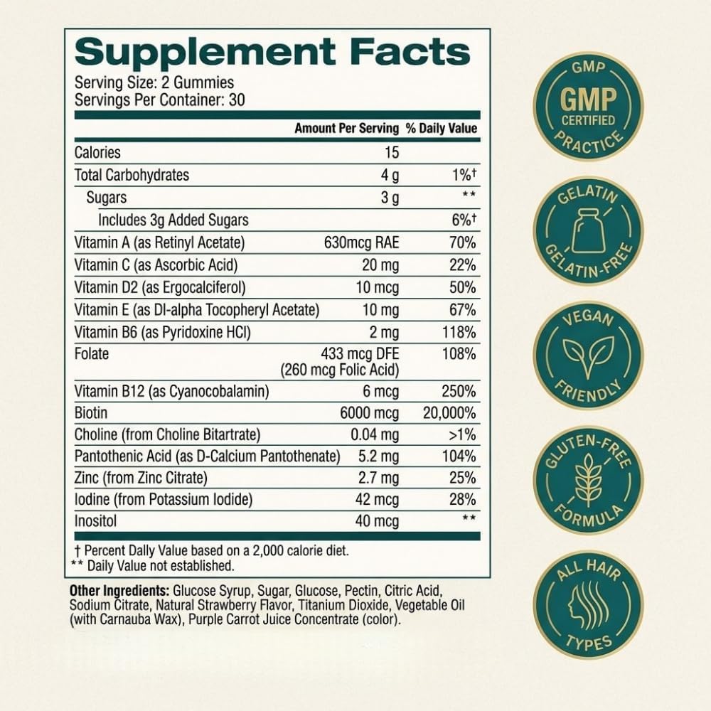 Hair Skin And Nails Gummies – Biotin Vitamin Supplement
