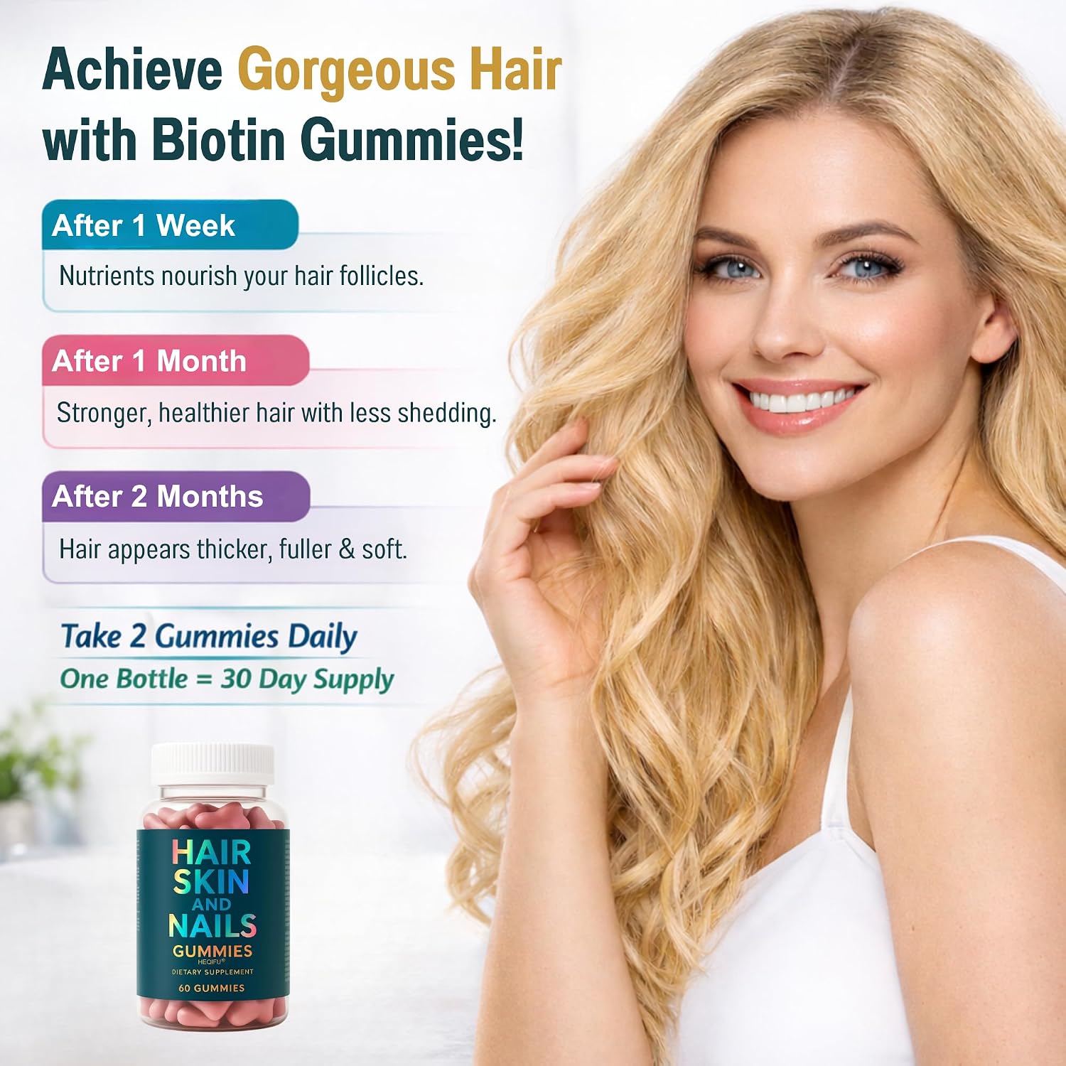 Hair Skin And Nails Gummies – Biotin Vitamin Supplement